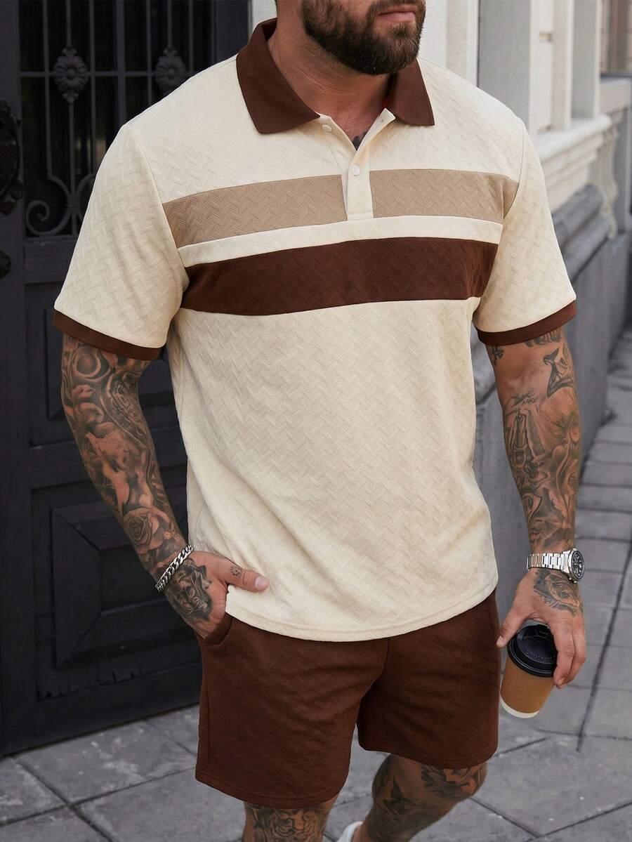 DRIVNCORE Ensemble de t-shirts pour hommes en tissu jacquard à motif losange, tissu jacquard bicolore pour l'extérieur, les festivals de musique, les occasions décontractées. Cadeau pour le petit ami/mari, anniversaire - Multicolore - Voir 1