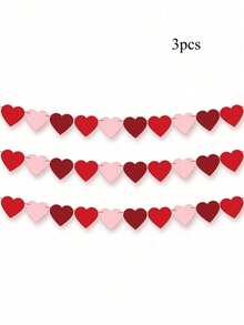 1 Piece Heart Shaped Hanging Banner Garland Valentine's Day Decor Pink Red Burgundy Love Theme Engagement Wedding Anniversary Party Room Home Decoration Romantic Ornament - multicolor - View 9