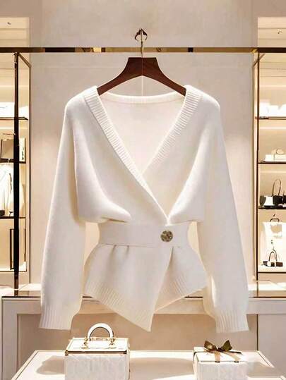 Franclia New Autumn/Winter High-Quality Elegant Versatile Soft White Cardigan For Women Fall Cloth For Women