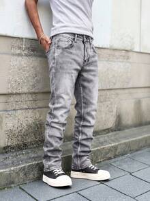 Manfinity LEGND Quần jean nam dáng casual có túi, đa năng cho trang phục hàng ngày, mùa hè. - Xám - Xem 3