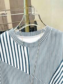INAWLY Camiseta de mujer de ajuste regular, con estampado de rayas, tonos de color de verano, parte superior casual y versátil para exteriores, diseño elegante, adecuada para salidas de verano, uso diario, exteriores, compras, viajes - Multicolor - Ver 4