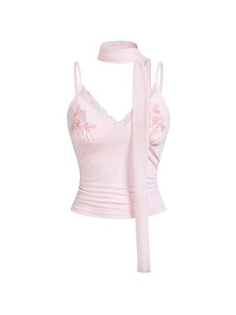 Fairycore Camiseta sin mangas con cuello de malla bordada con cuentas estilo retro para mujeres
