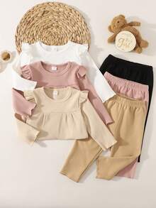 SHEIN 婴幼儿碎花长袖上衣和裤子两件套，秋冬季 - 彩色 - 查看 2