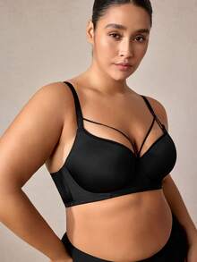 Veilyse Sutiã multifuncional preto plus size Peach Girl, modelo Plus Size, com bojo fino, confortável e respirável, com aro para levantar e modelar o corpo. - Preto - Ver 9
