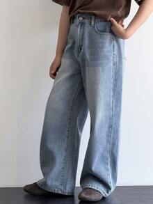 DAZY Quần jeans ống đứng dáng rộng cho bé trai tuổi teen, có túi xéo. - Rửa nhẹ - Xem 3