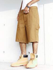 Manfinity Hypemode Quần short denim nam màu vàng hồng nhiều túi, phong cách đường phố thường ngày. - màu nâu - Xem 5
