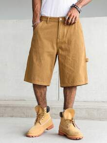 Manfinity Hypemode Quần short denim nam màu vàng hồng nhiều túi, phong cách đường phố thường ngày. - màu nâu - Xem 6