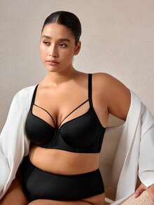 Veilyse Sutiã multifuncional preto plus size Peach Girl, modelo Plus Size, com bojo fino, confortável e respirável, com aro para levantar e modelar o corpo. - Preto - Ver 4