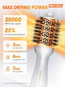 SHEGLAM HAIR Travel Buddy Mini Hot Air Brush,Hair Blow Dryer Brush,Redefine Frizzy Styles,35000RPM Motor Speed & 2 Adjustable Temps,Adds Shine,Volume & Fullness For Smooth,Anti-Frizz Straight,Curl & Blowout Styles-EU Plug Gift Pink Makeup Beach Festivals Hair Care Y2K Vacation Summer Hair Accerssories Back To School Home - Silver - View 5