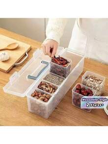 7-Piece Set (1 Large Box, 6 Small Boxes) With Lids, Layered Design, Airtight And Gas-Proof PP Food Storage Containers, Detachable Spice Jars, Suitable For Seasonings, Spices, Condiments, Multifunctional, Kitchen Storage, Food Storage, Perfect For Home Kitchens, Holiday Gatherings, Outdoor Camping - Tabletop Spice Jars - Yellow - View 4