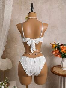 Bellisia Đồ bơi tankini bèo nhún màu trắng cho nữ, bikini dây mảnh phong cách dịu dàng nữ tính, đồ bơi giữ nhiệt cho kỳ nghỉ bãi biển mùa xuân - trắng - Xem 3