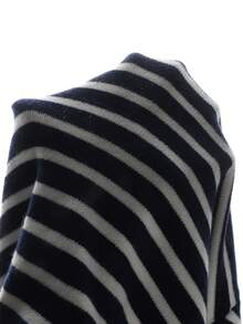 SHEIN LUNE Women's Spring/Summer Tops, Holiday, June Festival Outfit, Vintage Casual Elegant Blouse, Commute Office Outing Wear, Vacation Outfit, Round Neck V-Neck Women's Tops, Striped Contrast Navy Blue & White Blouse, Short Sleeve Metal Button Women's Knit Cardigan - Blue and White - View 8