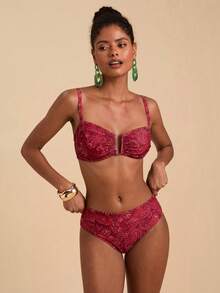 Travachic Bộ bikini mùa hè in họa tiết retro dành cho nữ - Đỏ - Xem 4