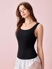 Bonmuse Set de 2 piezas Camiseta de mujer sexy de encaje transparente y acanalada - Multicolor - Ver 3