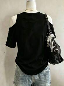 Lalippa 新款露肩豹纹休闲性感百搭常规女式上衣 - 黑色 - 查看 2