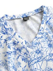 PopScrub Casual Retro Floral Print Pattern Scrub Uniform Top - Multicolor - View 4