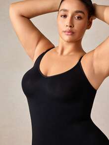 Veilyse Plus Size Women Adjustable Strap Shaping Lifting Jumpsuit - Black - View 8