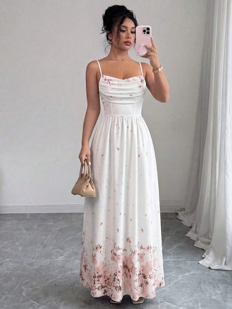 Elenzga Women's Elegant Romantic Chiffon Spaghetti Strap Waist Cinched Flowing Dress, Suitable For Wedding Guests, Sisters' Gathering - Multicolor - View 1