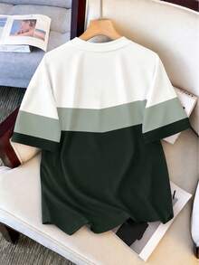 Manfinity Joysei Men Plus Size Letter Print Colorblock Fashionable Summer Casual Sportswear Tee, Holiday - Green - View 2