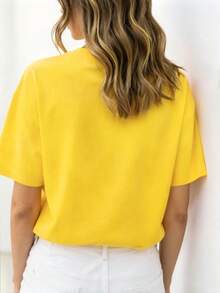 DrmWander Women's T-Shirt, Short Sleeve Graphic Tee, Casual Street Style, Cute Summer Top - 黃色 - 查看 2