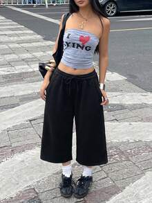 Coolane 女士春夏街头风复古水洗做旧舒适牛仔效果黑色短裤 - 黑色 - 查看 2