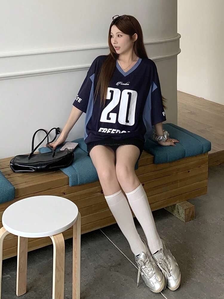 Women's Round Neck Simple Printed Short Sleeve Korean Street Casual T-Shirt
