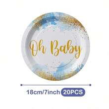 Gold & Blue Baby Disposable Plates, Napkins And Cups Set, Serves 20 Guests. This Disposable Party Set (Including Plates, Napkins And Cups) Is Perfect For Birthday Parties, Weddings And Family Picnics. - View 10