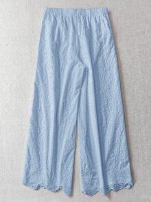 SHEIN LUNE Plus Size Woven Embroidered Casual Vacation Pants, Spring/Summer - Baby Blue - View 2