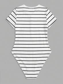 SHEIN BASICS Áo liền quần ôm nữ - Đen và trắng - Xem 5
