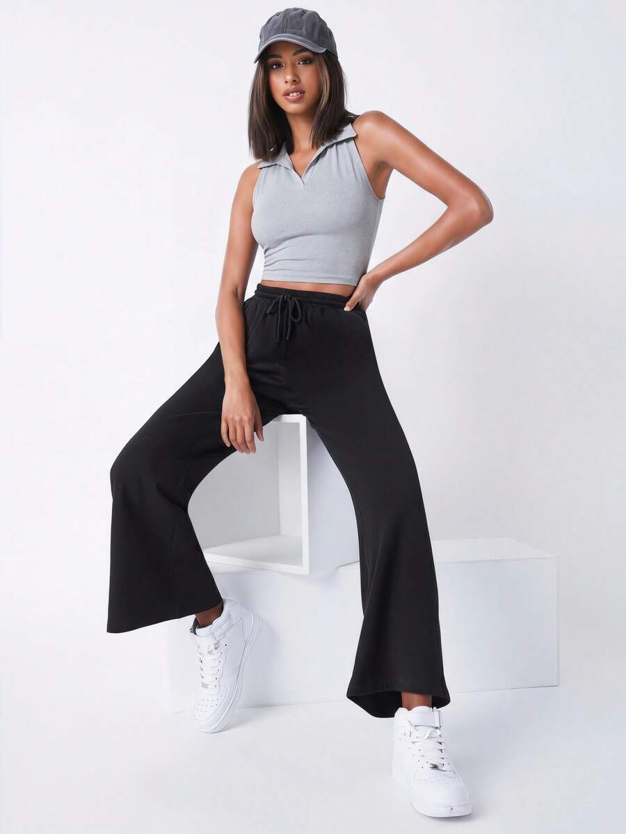 SHEIN BASICS Top halter corto sin espalda de color liso básico casual para mujer, verano