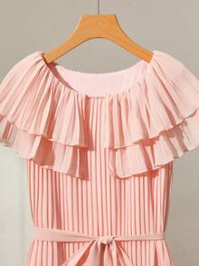 Franclia Women's Pink Ruffle Hem Cinched Waist Blouse - Pink - View 5