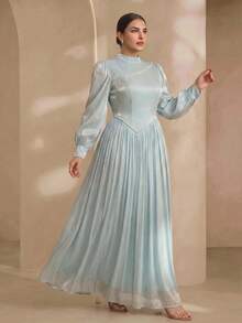 Graceveil Robe simple avec manches lanternes, décoration de perles et ceinture à la taille, pour femmes de grande taille - Vert menthe - Voir 3