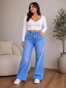 Plus Size Jeans For Women Wide Leg Cut - Blue - View 2