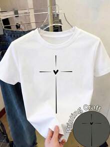 Nueva camiseta casual de manga corta y cuello redondo para mujeres, con diseño de estampado moderno, tejido suave y cómodo, y excelente caída. - Gris - Ver 9