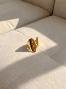 Resyla 1pc Unique Design European And American Style Exaggerated Wide Open Adjustable Ring For Internet Celebrity - Yellow Gold - View 2