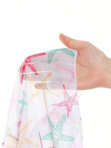 SHEIN Girls Toddler Ruffled Hem Random Starfish Print Beach Cover-Up - Pink - View 6