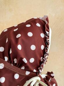 Soleia Women's White Polka Dot Print Deep V-Neck Bikini Set Beach Summer Cute - Brown - View 8
