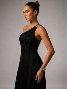 Avenya Women's Solid Color Elegant Elegent Waist Cinched Party Formal Dress Black Summer - Black - View 2