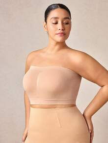 Veilyse 1pc Plus Size Women Seamless Wireless Bra, Full Coverage Comfortable Breathable Tube Top Bra - Apricot - View 6