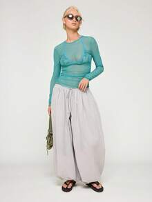COUREZ Extreme Parachute Linen Trousers/Y2K Summer Outfits For Women Grey Trousers Casual Bottoms Festival Party Spring - Grey - View 2