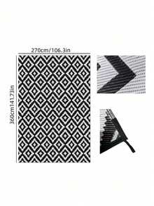 Foldable Picnic Mat PP Woven Material Large Water Resistant Lightweight Portable Garden Camping Party Beach Outdoor Essential Easy Clean Compact Storage - black and white - View 11