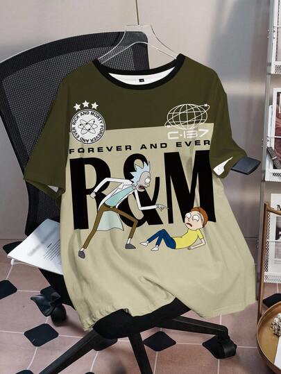 Rick and Morty X SHEIN Plus Size Round Neck Short Sleeve Casual Summer Versatile T-Shirt