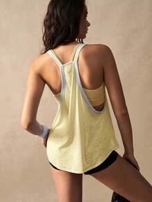 VARSIVA Women's Casual Loose Cutout Neck Sports Tank Top, Summer - Yellow - View 2