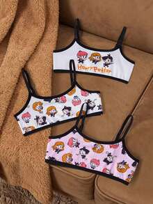 HARRY POTTER X SHEIN 3pcs/Set Tween Girls' Training Bras, Student Teens' Super Short Camisole Tops, Children Anti-Exposure - White - View 3