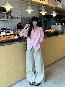 K-Vae 夏季領口泡泡袖收腰女式襯衫 - 淡紫色 - 查看 6