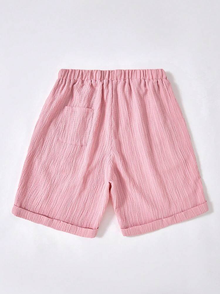 Plus Size Women Summer Casual Vacation Daily Commute Solid Color Textured Fabric Drawstring Waist Shorts Outfit For Beach