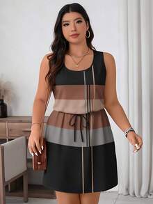 EMERY ROSE Đầm mùa hè không tay cổ tròn họa tiết kẻ caro phong cách tối giản thường ngày size lớn - Nhiều màu - Xem 5