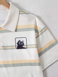 SHEIN 2件組青少年男孩休閒米白色鼠尾草綠動物印花 Polo 衫與寬鬆口袋長褲套裝，舒適時尚春夏校園穿搭 - 綠色 - 查看 5