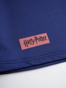 HARRY POTTER X SHEIN Áo thun nam tay ngắn cổ tròn, kiểu dáng thường ngày. - Màu xanh lam - Xem 5