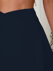 SHEIN Chân váy bơi nữ màu trơn phong cách thường ngày đi biển nghỉ dưỡng - Màu xanh lam - Xem 3
